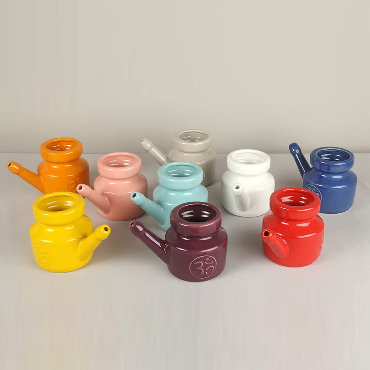 350Ml CéRamique Neti Pot Pot de Nettoyage de Nez Pot de Bec Anti-Fuite pour RinçAge Nasal Nez Lavage Femmes,Bleu