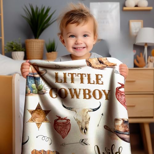 Image of Western Blanket, Western Decor for Nursery Room, Baby Blankets for Boys Girls, Cowboy Baby Blankets, Western Baby Stuff, Soft Warm Lightweight Nursery Bed Blanket for Newborn Toddlers (02, 30x40 in)