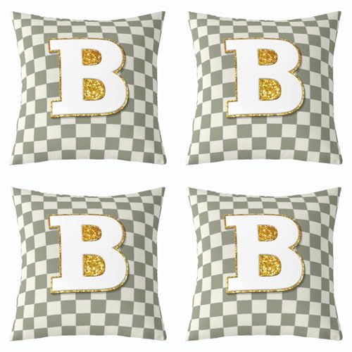Image of Erosebridal Sage Green Checkered Throw Pillow Covers 24x24 Set of 2 Plaid Initial B Cushion Cover Personalized Monogram Throw Pillow Case for Bed Couch Sofa Fashion Grids Gingham Home Decor