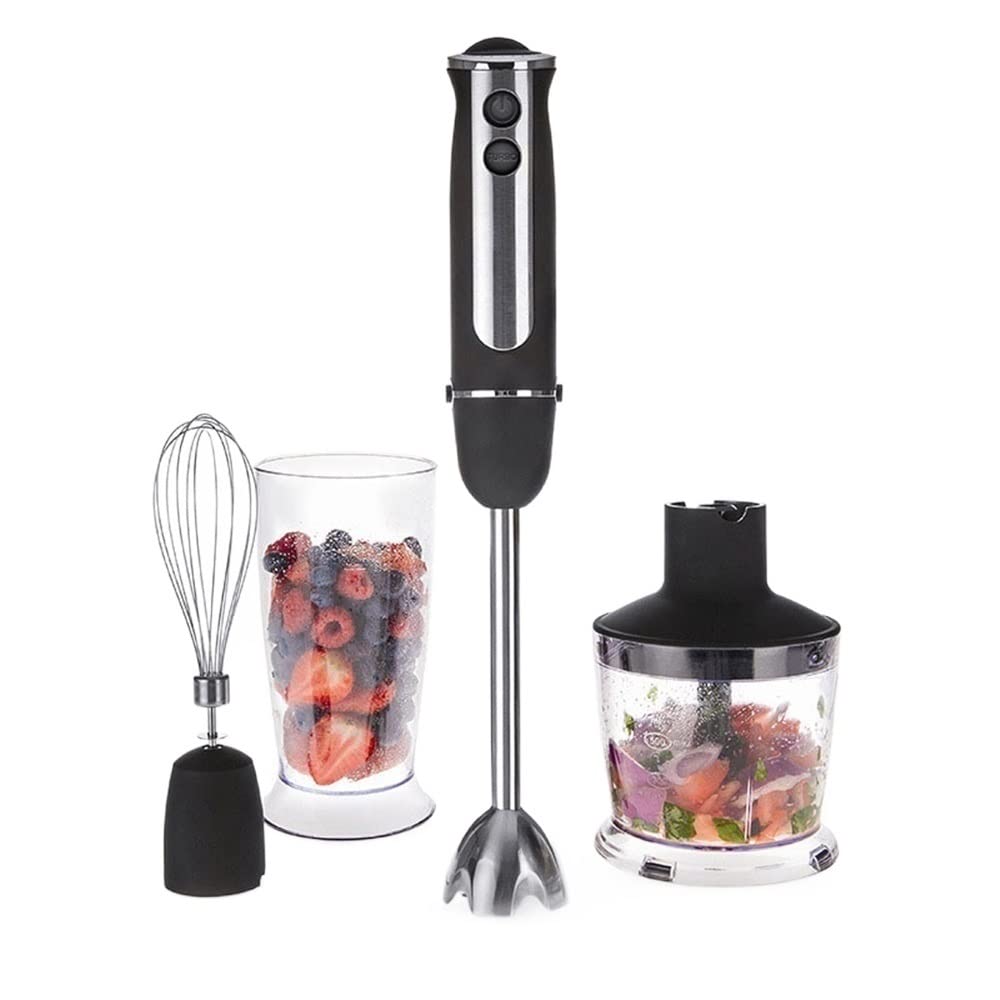 Blender ręczny, 4 w 1, blender ręczny, blender ręczny z młynkiem do żywności 500 ml, pojemnik 600 ml, 13 prędkości, ostrza ze stali nierdzewnej 304, bez BPA, narzędzie kuchenne