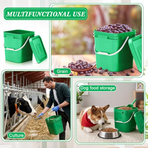 Image of Mumufy 8 Pcs 3.5 Gallon Square Food Grade Bucket with Lid Square Bucket Pail Plastic Handles for Long Term Food Storage, Camping, Fishing, Home Organization Easy Stack and Store (Green)