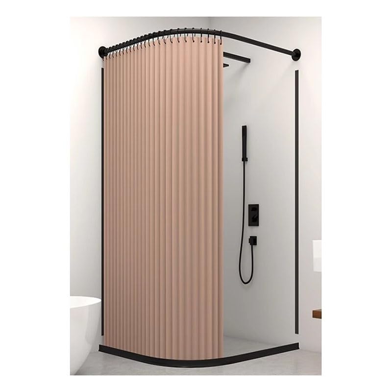 Cortina de ducha magnética con barra curvada, panel de tela impermeable para privacidad y ahorro de espacio, ideal para espacios pequeños