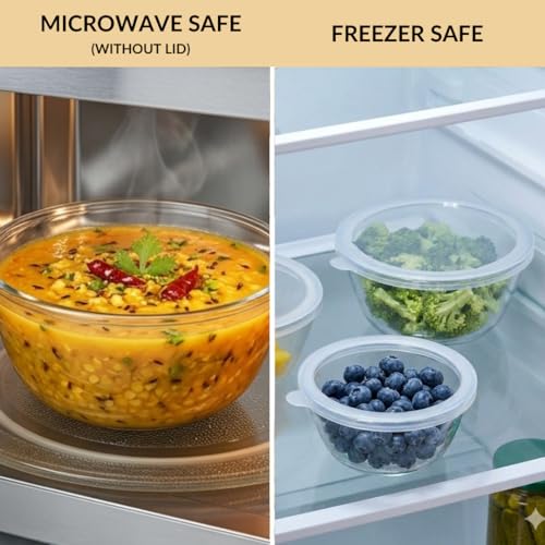 Image of Nestasia Borosilicate Glass Mixing Bowls with Lids Set of 3 (500ml, 1000ml, 1600ml), Microwave & Oven Safe, Dishwasher & Freezer Safe Glass Serving & Storage Bowls for Kitchen