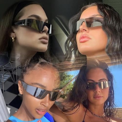 Futuristic Wrap Around Fashion Sunglasses Y2K Silver Trendy Rimless Glasses Cyberpunk Eyewear Women Men Rave Party2