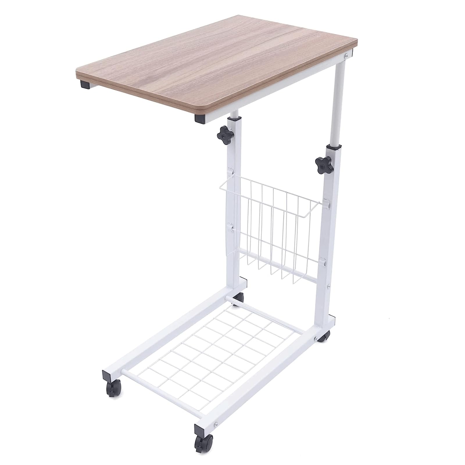 Sofatisch C-förmiger Beistelltisch, rollender Couch-Beistelltisch, höhenverstellbar, mit Ablagefläche, Metallrahmen, tragbarer Laptop-Tisch, kleiner Snack-Tisch für Sofa Schlafzimmer Kaffeetisch