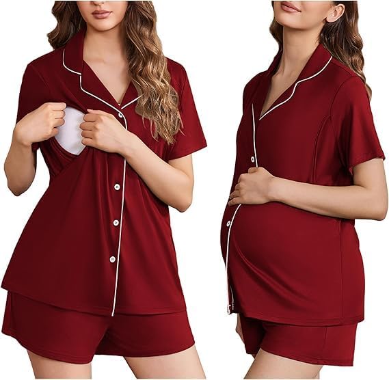 ELESOL Women's Maternity Nursing Pajama Sets Button Down Postpartum Pajamas Short Sleeve Breastfeeding Clothes