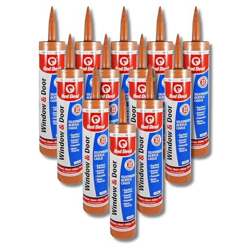 Red Devil 084630 Window & Door Siliconized Acrylic Caulk, Cedar, 10.1 oz, Pack of 12, Made in USA