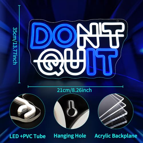 Image of DON'T QUIT Neon Sign, JGHTURIE Gym Led Neon Signs for Wall Decor Blue White Light Up Sign Office Gamer Room Man Cave for Wall Decor USB Powered