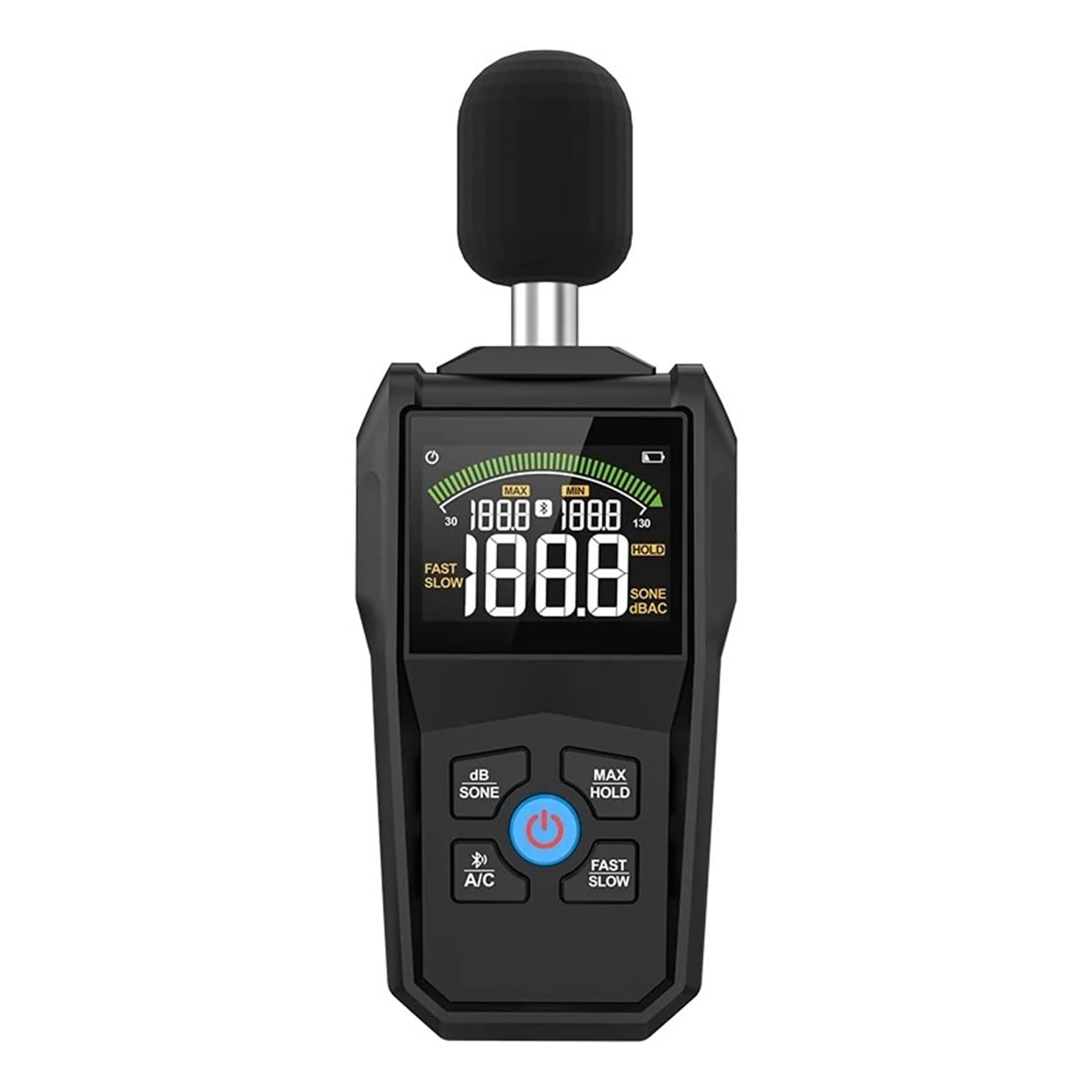 Décibel mètre, Compteur de bruit Bluetooth, affichage couleur, taux d'échantillonnage rapide et lent, moniteur Microphone capacitif 30-130dB