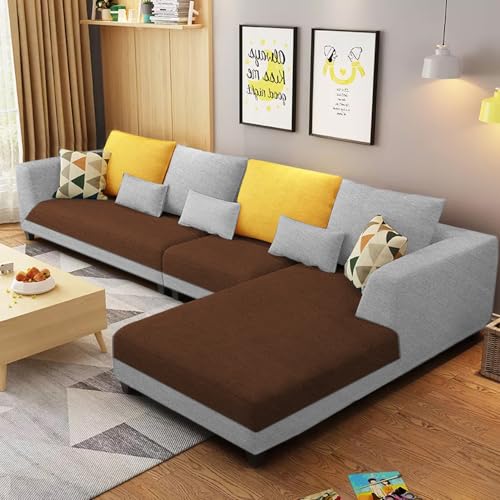 Image of Galib RHS 6 Seater L Shape Sofa Set for Living Room (Brown Grey Fabric) Premium Fabric Sofa