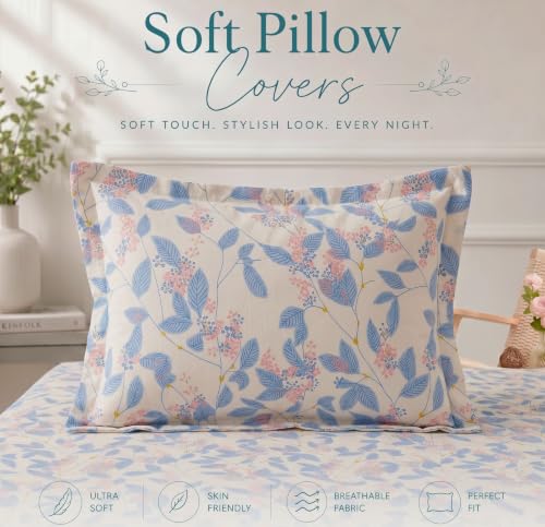 Image of BSB HOME 210 TC Cotton Feel Single Bedsheet with 1 Pillow Cover, Soft & Breathable Floral Printed Bed Sheet, Fade Resistant, Bedding for Home & Bedroom, 60 x 90 Inches (152 x 229 cm) (Oatmeal)