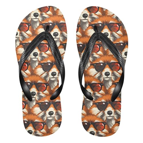 ALAZA Sunglasses Fox Flip Flops for Women Fashion Beach Slippers Comfort Mens Flip Flops Non-Slip Rubber Shower Slippers Sandal for Hotel Travel Sport,XS