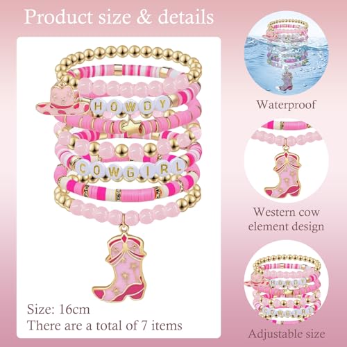 Western Beaded Stretch Bracelets for Women, Cowgirl Hat Boot Boho Stackable Bracelets Set, Bohemian Accessories Western Jewelry for Women Cowboy Carter Outfit2
