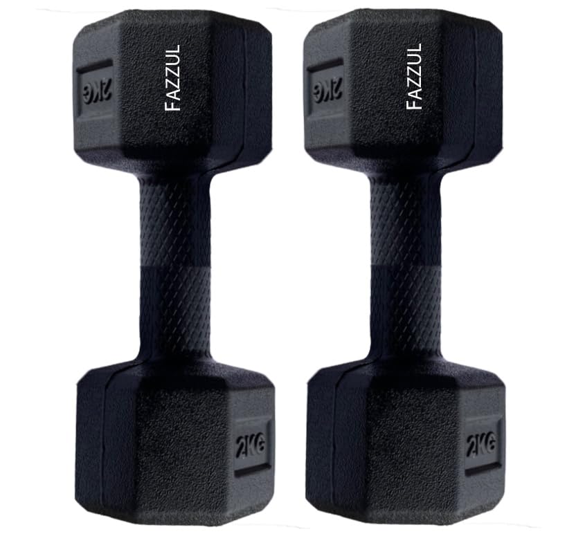 Dumbbell 2Kg Pair Hexa PVC Dumbbells Set For Home Gym, Exercise & Fitness Dumbbell (Black) Fixed Weight Dumbbell Home And Gym Use (2Kg X 2PCS)-image-6