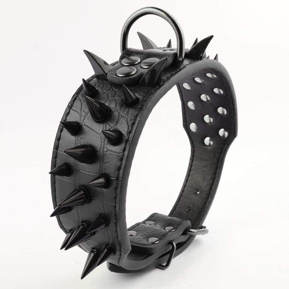 Izefia Dog Collar Black Sharp Spiked Studded Luxurious Padded Leather Collars for Medium Large Dogs - Image 4