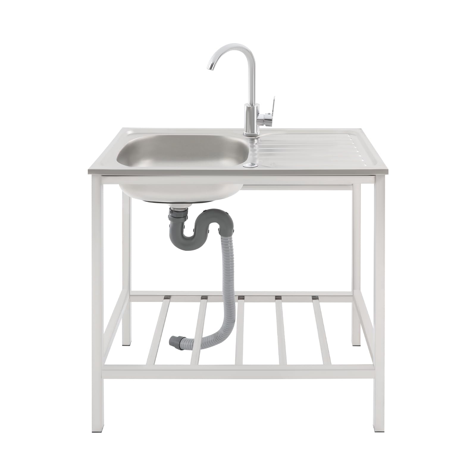 Commercial Restaurant Sink 75x40x75cm Stainless Steel Sink with 360° Rotatable Faucet, Single Bowl Freestanding Utility Sink for Restaurant, Garage, Garden