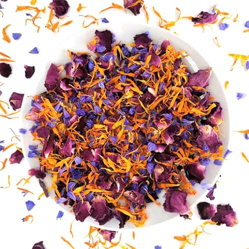 SXETBEAN Edible Dried Flowers, 0.35 oz/10 g Flower Petal Blend, Include Rose Petals, Cornflower, Calendula, Flower Sprinkles Edible for Cake Decoration, Cocktail, Desserts, Soap Making (0.35oz/10g)