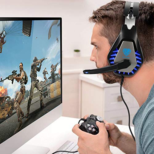 Butfulake GH1 Stereo Gaming Headset with mic & Splitter Cable for PUBG Over Ear Headphone noice Isolation mic, Surround Sound, Compatible with PS4, Xbox one S/X, Switch, PC, Skype (Sapphire Blue) - Thumbnail 5