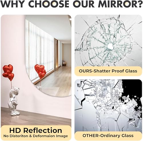 Image of Rousrie Frameless Wall Mirror for Bathroom, Glass, Modern, Clear, Wall Mount, 45 x 30 cm (1, Capsule)