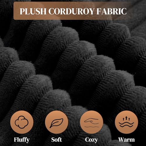 Image of 96 inch L Shaped Cloud Boneless Sectional Couches for Living Room, Modern Comfy Modular Deep Seat Memory Foam Compressed Corduroy Sofa Oversized Right Facing Chaise, No Assembly Required, Balck