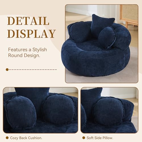 Image of WUTUTUEE Round Oversized Chair Floor Sofa Chair, Chenille Compressed Circle Chaise Lounge, No Assembly Boneless Barrel Chair, Lazy Bean Bag Couch Accent Chair for Living Room, Bedroom, Dorm,Navy