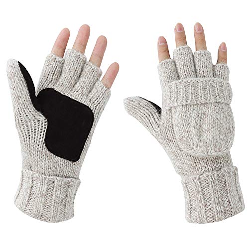 Akayboya Winter Warm Knitted Fingerless Gloves Convertible Wool Gloves with Mittens Cover