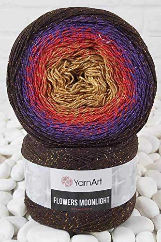 Image of YarnArt Flowers Moonlight Glitter Cotton Yarn, Soft, Rainbow Crochet, Metallic Lurex handknit Shiny, Silvery Cake, Multicolor Cotton, 1 Skein Weight 9.17oz Lenght 393.7 inches, 1 Fine Yarn (3265)