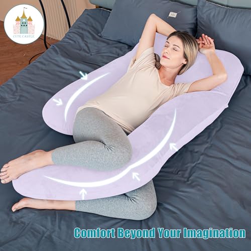 Image of Cute Castle Pregnancy Pillows, Soft U-Shape Maternity Pillow with Removable Cover - Full Body Pillows for Adults Sleeping - Pregnancy Must Haves - Jumbo 57 Inch - Purple