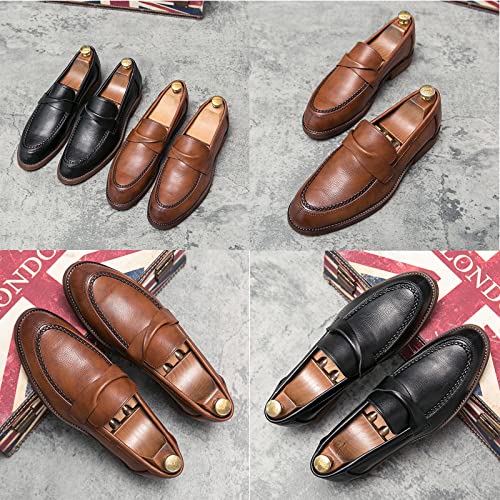Men's Leather Penny Loafers Dress Shoes,Classic Comfort Slip On Stacked Oxford Soft Sole Business Casual Formal Derby3