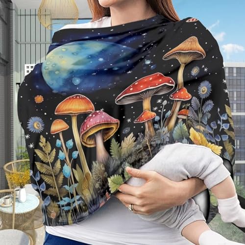 Image of Youngerbaby Mushroom Print Nursing Cover Carseat Canopy Car Seat Covers for Babies Mom Breastfeeding Scarf Infant Multi Use Cover for Baby Stroller Shopping Cart Feeding High Chair