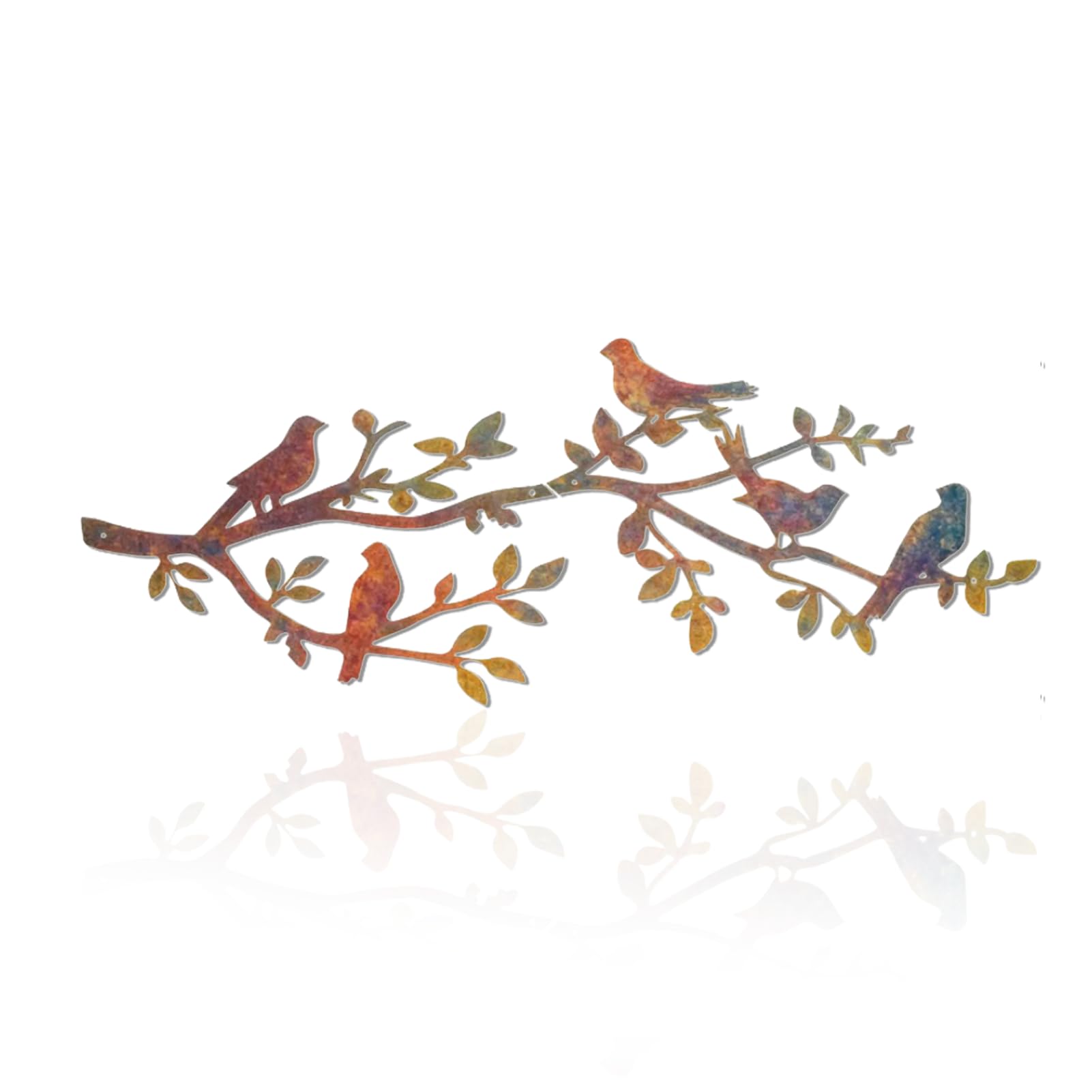 DUOOLN Metal Birds Wall Decor Art, Iron Vivid Birds on Branch Silhouette Signs, Leaves with Bird Outdoor Hanging Wall Sculpture for Living Room Bedroom Feature Wall (Rust, 27.5 * 10.6in)