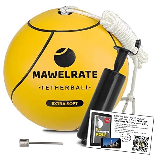 MAWELRATE Tetherball and Rope Set – Outdoor Game for Kids - Replaceable Rope - Portable Fun for The Park, Backyard – Attach Tether Ball to Any Pole or Tree with Clip - 1pc