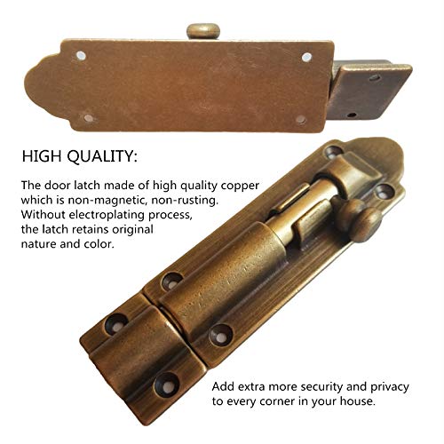 Runningfish Solid Cast Brass Barrel Bolt, Antique Brass Door Slide Latch Lock, Heavy Duty Gate Sliding Bolt Latch Runningfish Solid Cast Brass Barrel Bolt, Antique Brass Door Slide Latch Lock, Heavy Duty Gate Sliding Bolt Latch