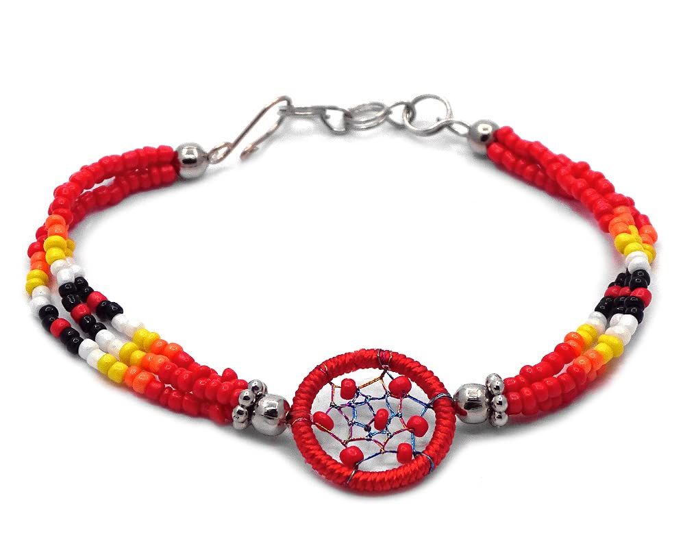 Mia Jewel Shop Native American Inspired Round Thread Dream Catcher Multicolored Seed Beaded Multi Strand Bracelet - Womens Southwest Fashion Handmade Jewelry Boho Accessories