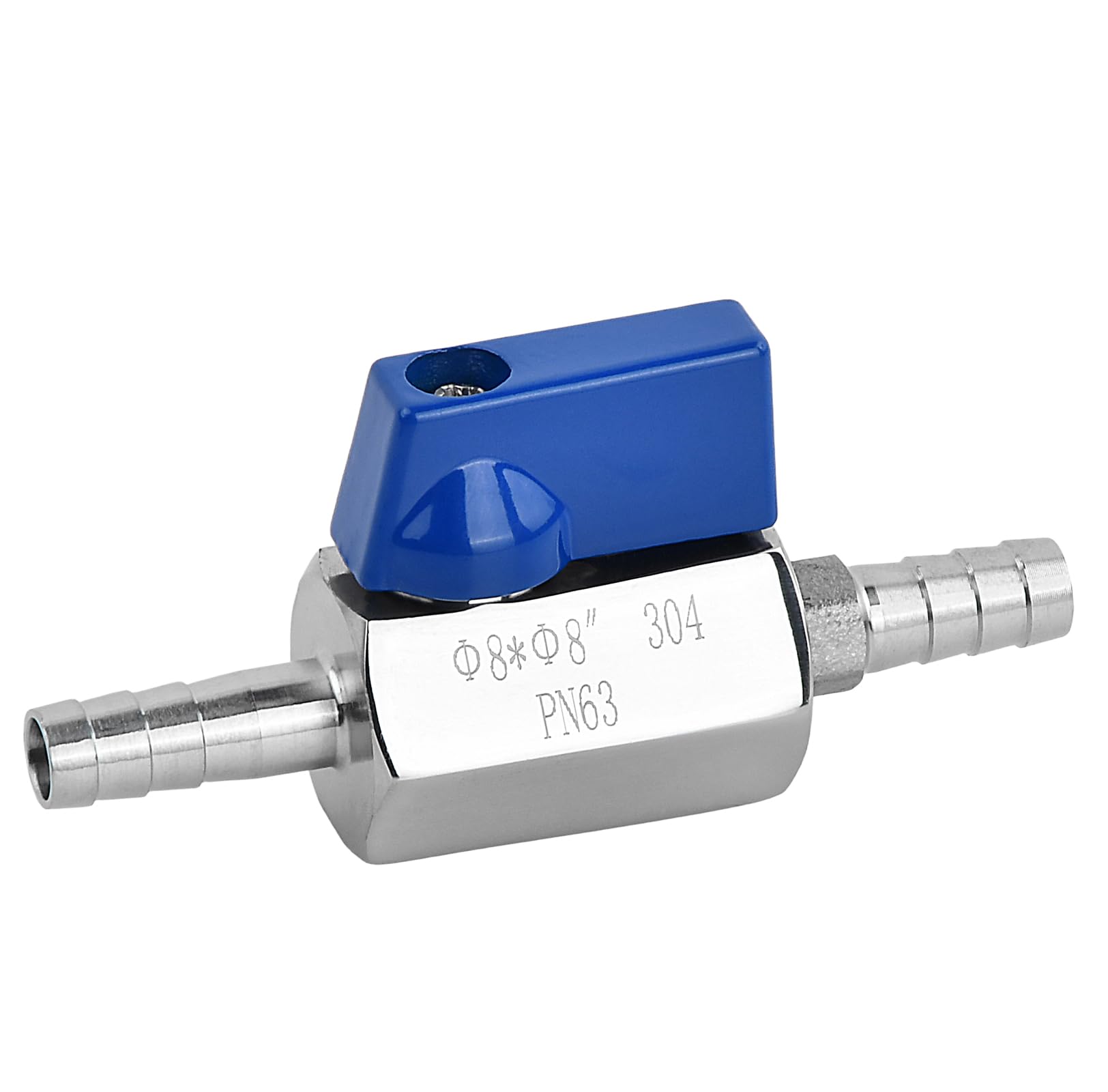 Ziyonix Barb Ball Valve Mini Shut Off Valve Switch Durable Flow Control Switch 304 Stainless Steel Mini Shut Off Valve for Water, Gas, Fuel Drip Irrigation Systems (8 mm)