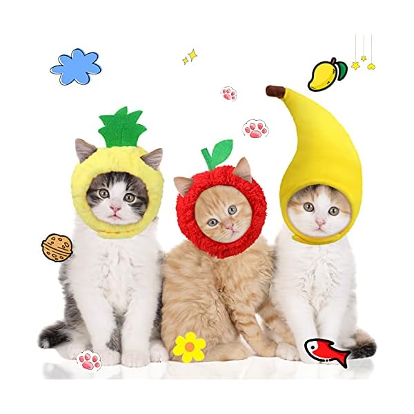3 pieces cat hats cat halloween costume banana pineapple red fruit shaped hat soft cap adjustable accessories breathable headwear for cat kitten puppy pet festival birthday theme party photo prop