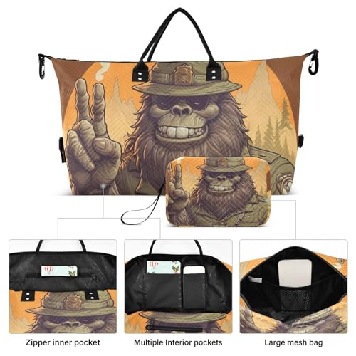 Large Travel Duffel Bag, Explorer Sasquatch Sports Tote Gym Bag, Shoulder Weekender Overnight Bag for Women Men, Carry On Luggage with Toiletry Bags2