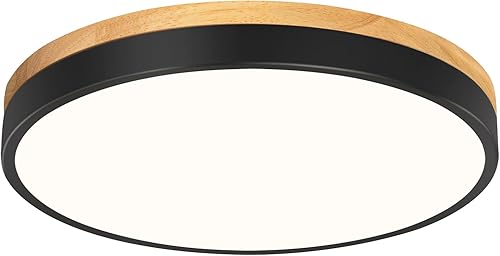 Vikaey Moderna lámpara de techo LED de madera, simple lámpara de techo gris empotrada, accesorios de iluminación circular cerca del techo para sala
