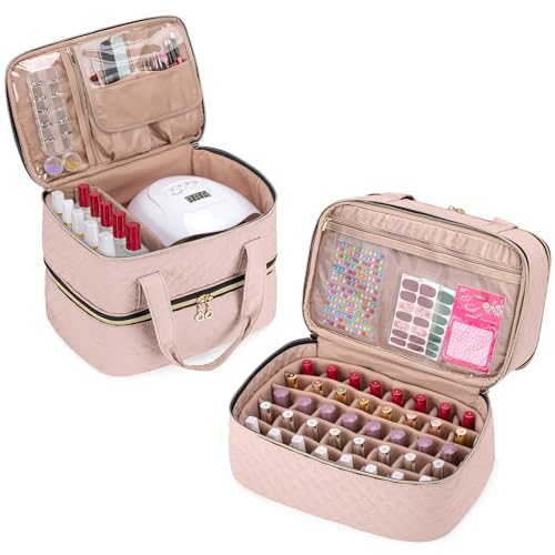Yarwo Nagellack-Organizer für Nagellampe und 50 Flaschen (15 ml), doppellagiges Nagellack-Etui mit verstellbaren Trennwänden für Nagelkunst-Werkzeuge, Vintage-Rose (zum Patent angemeldet)