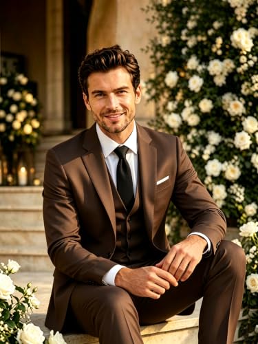 Image of Wangyue Mens Suit 3 Piece Slim Fit Suits for Men Formal Business Wedding Groom Prom Tuxedo Dinner Party