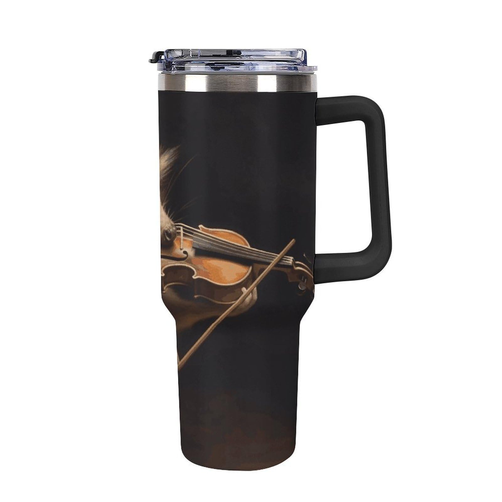 Autobecher aus 304 Edelstahl, Tier-Igel-Musik-Violinen-Becher mit Strohhalm und auslaufsicherem Deckel, großes Fassungsvermögen, vakuumisolierter Reisebecher für Auto-Becherhalter, 1,2 l