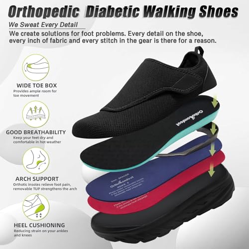 OrthoComfoot Men's Orthopedic Diabetic Extra Wide Walking Shoes: Comfortable Adjustable Easy Top Arch Support Slip On for Swollen Feet, Casual Orthotic Plantar Fasciitis Shoes for Foot and Heel Pain3