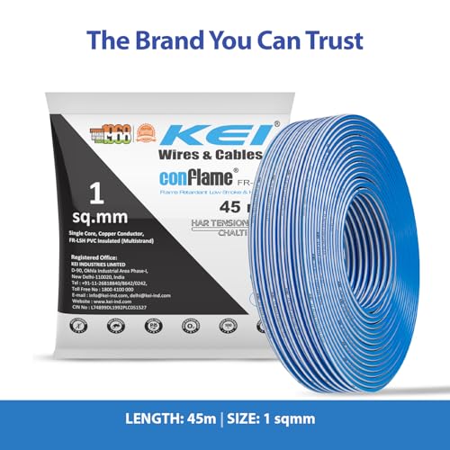 Image of KEI CONFLAME FRLSH 1 sqmm 1 Core Copper Heat Resistant Flame Retardant Low Smoke & Halogen - Lead Free House Wire for Domestic & Industrial Electrical Wiring (Blue, 45 Meters)