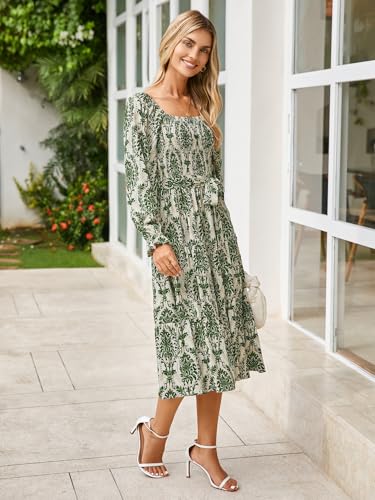 Image of Simplee Womens Long Sleeve Maxi Dress Casual Square Neck Smocked Flowy Fall Wedding Guest Dresses