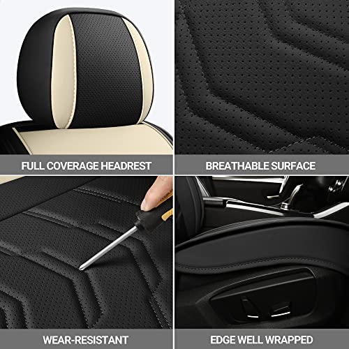 AOOG Leather Car Seat Covers Universal fit Most Sedans SUV Trucks (Full Set,Beige&Black) - Image 5