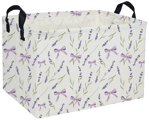 Image of Rectangle Girls Baskets Flower Basket Cute Storage Bin Organizer Box for Room Decor Gift Basket(Purple flowers)