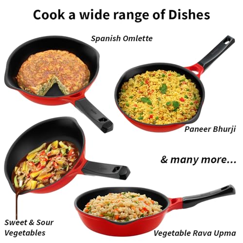 Image of Hawkins 20 cm Frying Pan, Die Cast Non Stick Fry Pan with Glass Lid, Ceramic Coated Pan, Induction Frying Pan, Small Frying Pan, Red (IDCF20G)