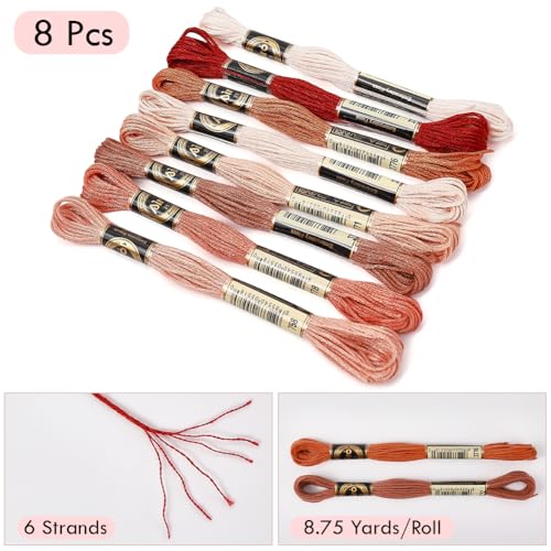Image of 8 Skeins 6 Strands Dark Red Embroidery Floss Friendship Bracelet String Threads Variegated Gradient Color Needlepoint Cross Stitch Yarn Thread for Sewing Bracelet Making Cross Stitch Crafts