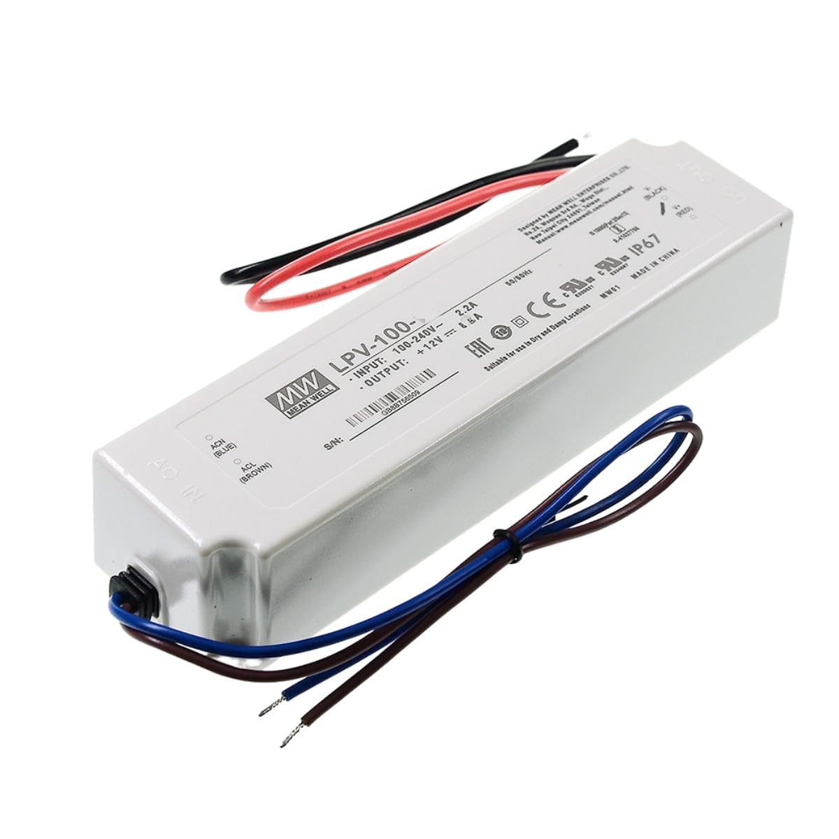 MEAN WELL LPV 100W 36V 2.8A LED Driver， LPV-100-36 Single Output Switching Power Supply Converter Transformer with IP67, Constant pressure