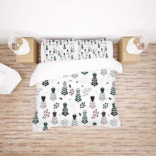 Linge de lit avec housse de couette fleurs noir polyester durable lit double - 3